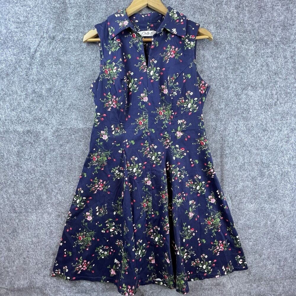Chetta B Dress 10 Navy Structured Romantic Girly Preppy Fitted Waist Career